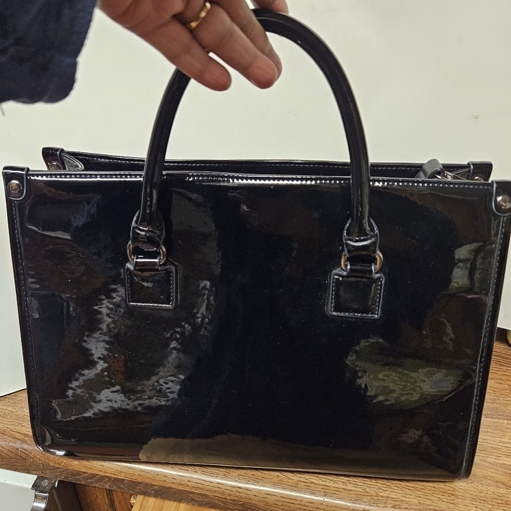 Vintage Jeanne Lottie Black Patent Structured Satchel Bag